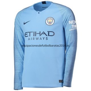 Nuevo Camisetas Manga Larga Manchester City 1ª Liga 18/19 Baratas