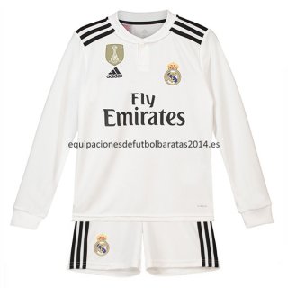Nuevo Camisetas Manga Larga Ninos Real Madrid 1ª Liga 18/19 Baratas