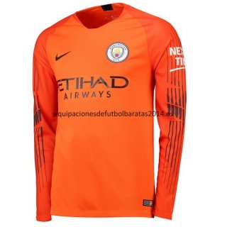 Nuevo Camisetas Manga Larga Portero Manchester City Naranja Liga 18/19 Baratas
