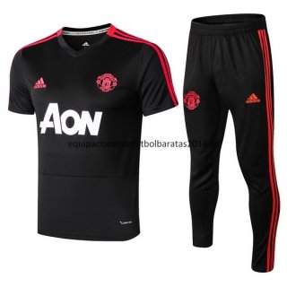 Nuevo Camisetas Manchester United Conjunto Completo Entrenamiento 18/19 Negro Rojo Baratas