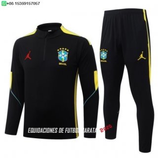 Nuevo Conjunto Completo Sudadera Entrenamiento Brasil 2026 Negro Amarillo Baratas