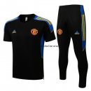 Nuevo Entrenamiento Conjunto Completo Manchester United 22/23 Negro Azul Amarillo Baratas