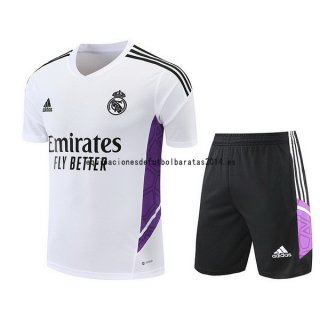 Nuevo Entrenamiento Conjunto Completo Real Madrid 22/23 Blanco II Purpura Negro Baratas