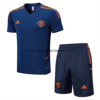 Nuevo Entrenamiento Conjunto Completo Manchester United 2022 2023 Azul Naranja Baratas