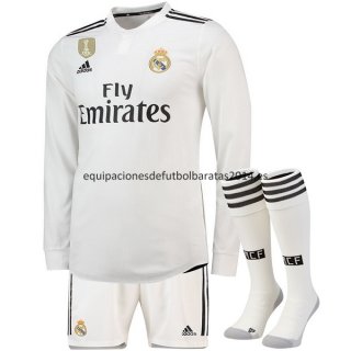 Nuevo Camisetas Manga Larga (Pantalones+Calcetines) Real Madrid 1ª Liga 18/19 Baratas