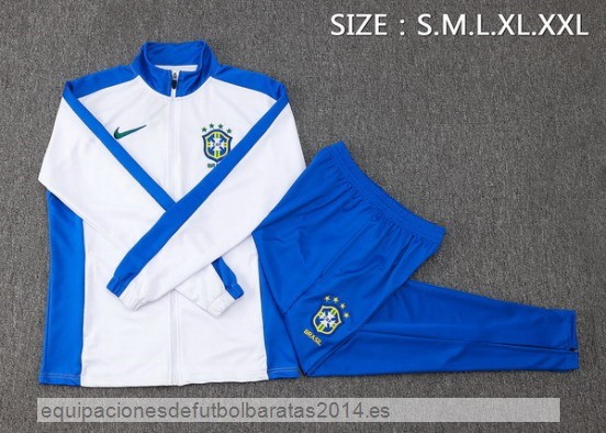 Conjunto Completo Ropa Deportiva Con Cremallera Larga Brasil 2024 Blanco Azul Baratas