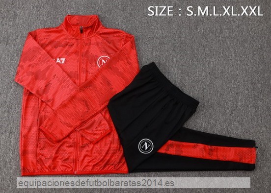 Conjunto Completo Ropa Deportiva Con Cremallera Larga Napoli 24/25 Rojo Negro Baratas