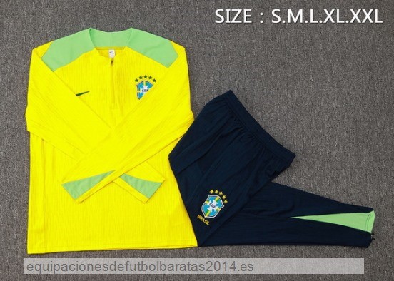 Conjunto Completo Sudadera Entrenamiento Brasil 2024 Amarillo Azul Verde Baratas