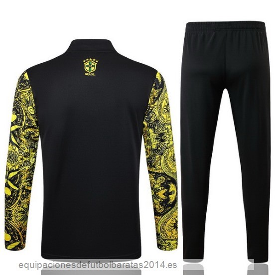 Conjunto Completo Sudadera Entrenamiento Brasil 2024 Amarillo Negro Baratas