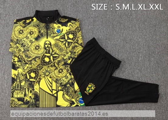 Conjunto Completo Sudadera Entrenamiento Brasil 2024 Amarillo Negro Baratas