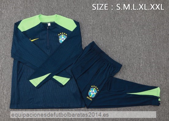 Conjunto Completo Sudadera Entrenamiento Brasil 2024 Azul Marino Verde Baratas