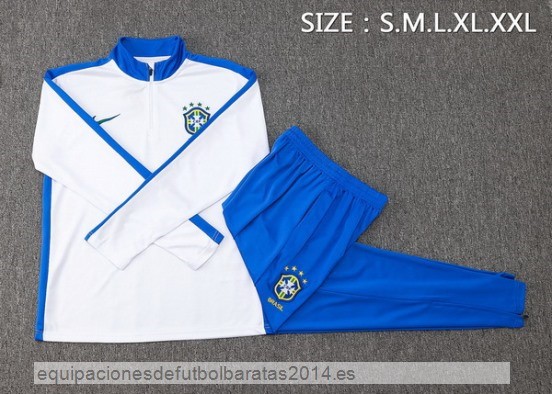 Conjunto Completo Sudadera Entrenamiento Brasil 2024 Blanco Azul Baratas