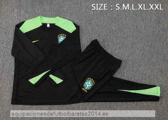Conjunto Completo Sudadera Entrenamiento Brasil 2024 Negro Verde Baratas