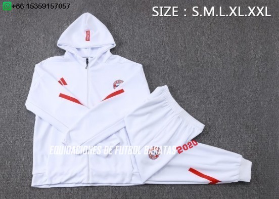 Nuevo Conjunto Completo Chaqueta Con Capucha Bayern Múnich 25/26 Blanco Rojo Baratas