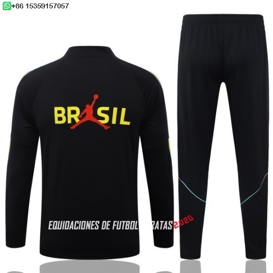 Nuevo Conjunto Completo Sudadera Entrenamiento Brasil 2026 Negro Amarillo Baratas