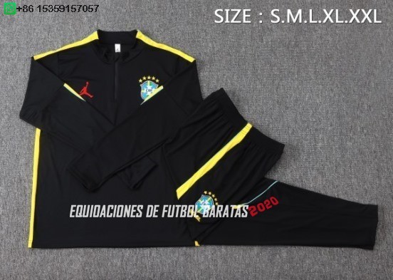 Nuevo Conjunto Completo Sudadera Entrenamiento Brasil 2026 Negro Amarillo Baratas
