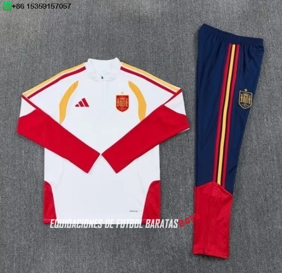 Nuevo Conjunto Completo Sudadera Entrenamiento España 2026 Blanco Rojo Azul Baratas