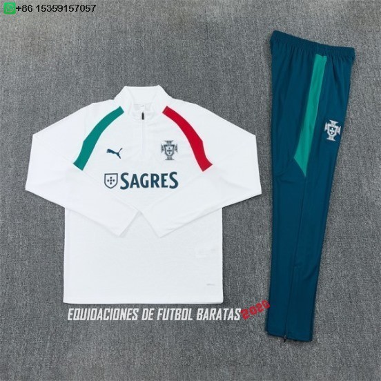 Nuevo Conjunto Completo Sudadera Entrenamiento Portugal 2026 Blanco Verde Rojo Baratas