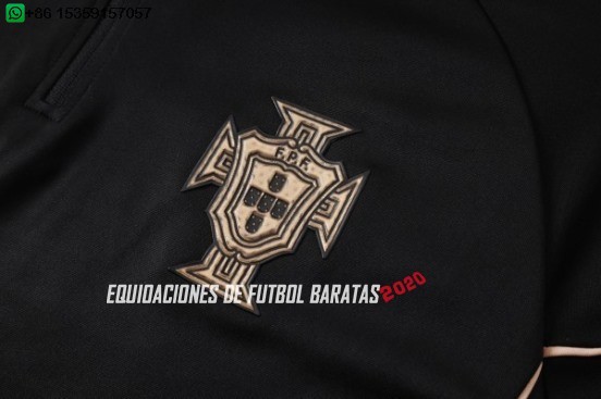 Nuevo Conjunto Completo Sudadera Entrenamiento Portugal 2026 Negro Amarillo Baratas