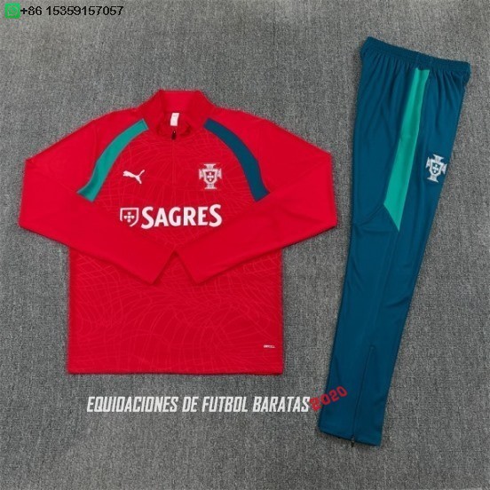 Nuevo Conjunto Completo Sudadera Entrenamiento Portugal 2026 Rojo Verde Baratas