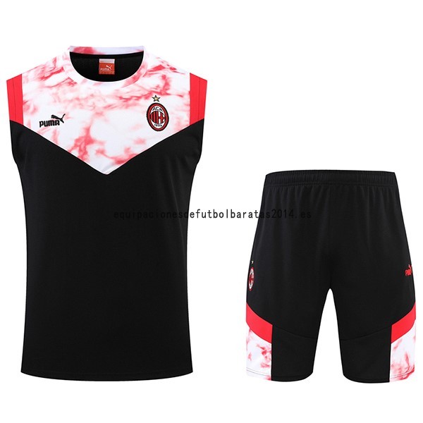 Nuevo Entrenamiento Sin Mangas Conjunto Completo AC Milan 22/23 Negro Rojo Baratas