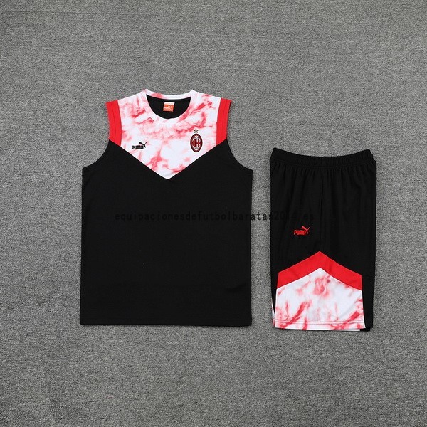 Nuevo Entrenamiento Sin Mangas Conjunto Completo AC Milan 22/23 Negro Rojo Baratas