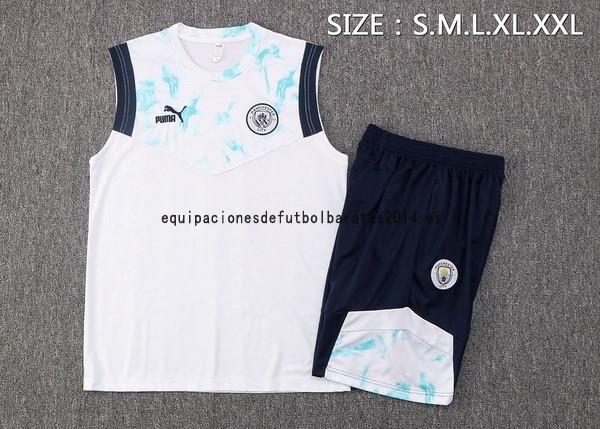 Nuevo Entrenamiento Sin Mangas Conjunto Completo Manchester City 2022 2023 Blanco Azul Baratas
